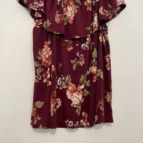 LAVISH Plus Size Burgundy Maroon Red Floral Off the Shoulder Boho Blouse JUNIORS - Picture 3 of 11